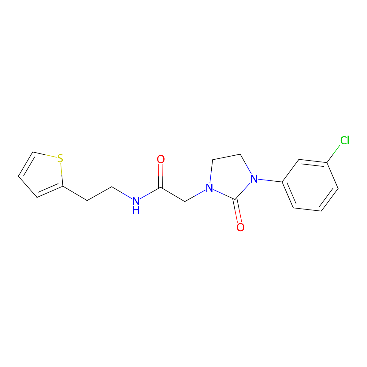 2-(3-(3-chlorophenyl)-2-oxoimidazolidin-1-yl)-N-(2-(thiophen-2-yl)ethyl)acetamide molecular structure, CAS 1251688-31-9