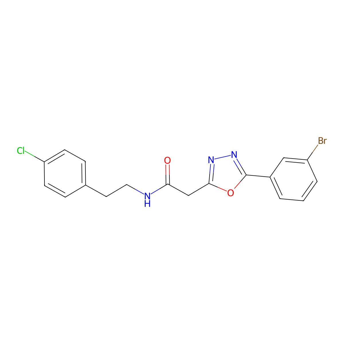 2-(5-(3-bromophenyl)-1,3,4-oxadiazol-2-yl)-N-(4-chlorophenethyl)acetamide molecular structure, CAS 1251688-37-5