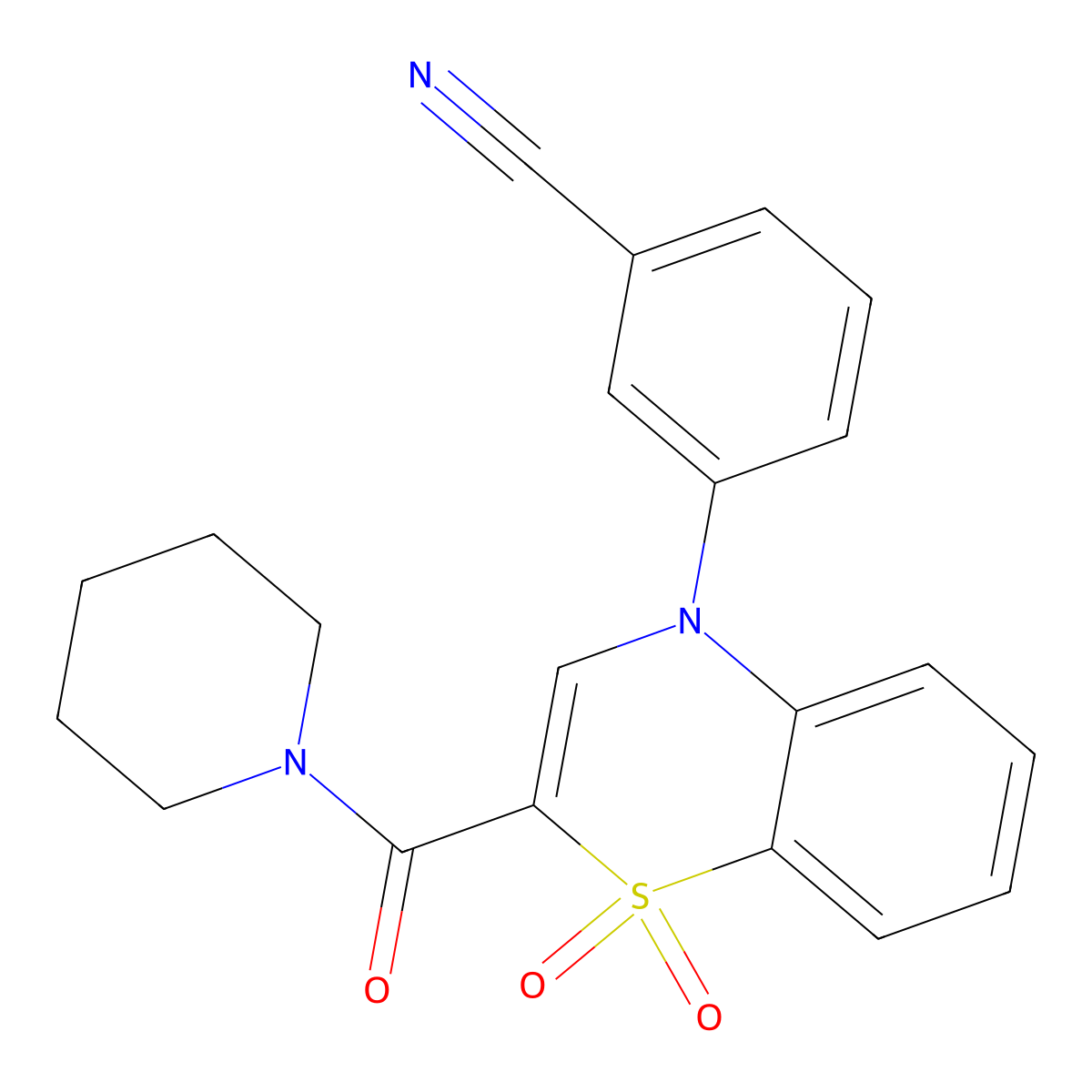 3-[1,1-dioxido-2-(piperidin-1-ylcarbonyl)-4H-1,4-benzothiazin-4-yl]benzonitrile molecular structure, CAS 1251688-50-2
