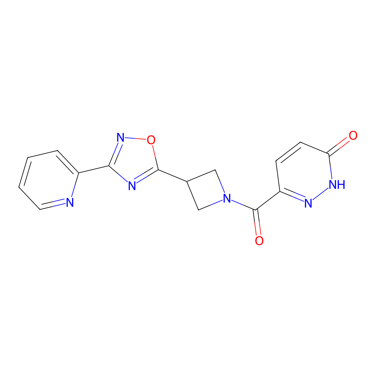 6-(3-(3-(pyridin-2-yl)-1,2,4-oxadiazol-5-yl)azetidine-1-carbonyl)pyridazin-3(2H)-one molecular structure, CAS 1251688-56-8