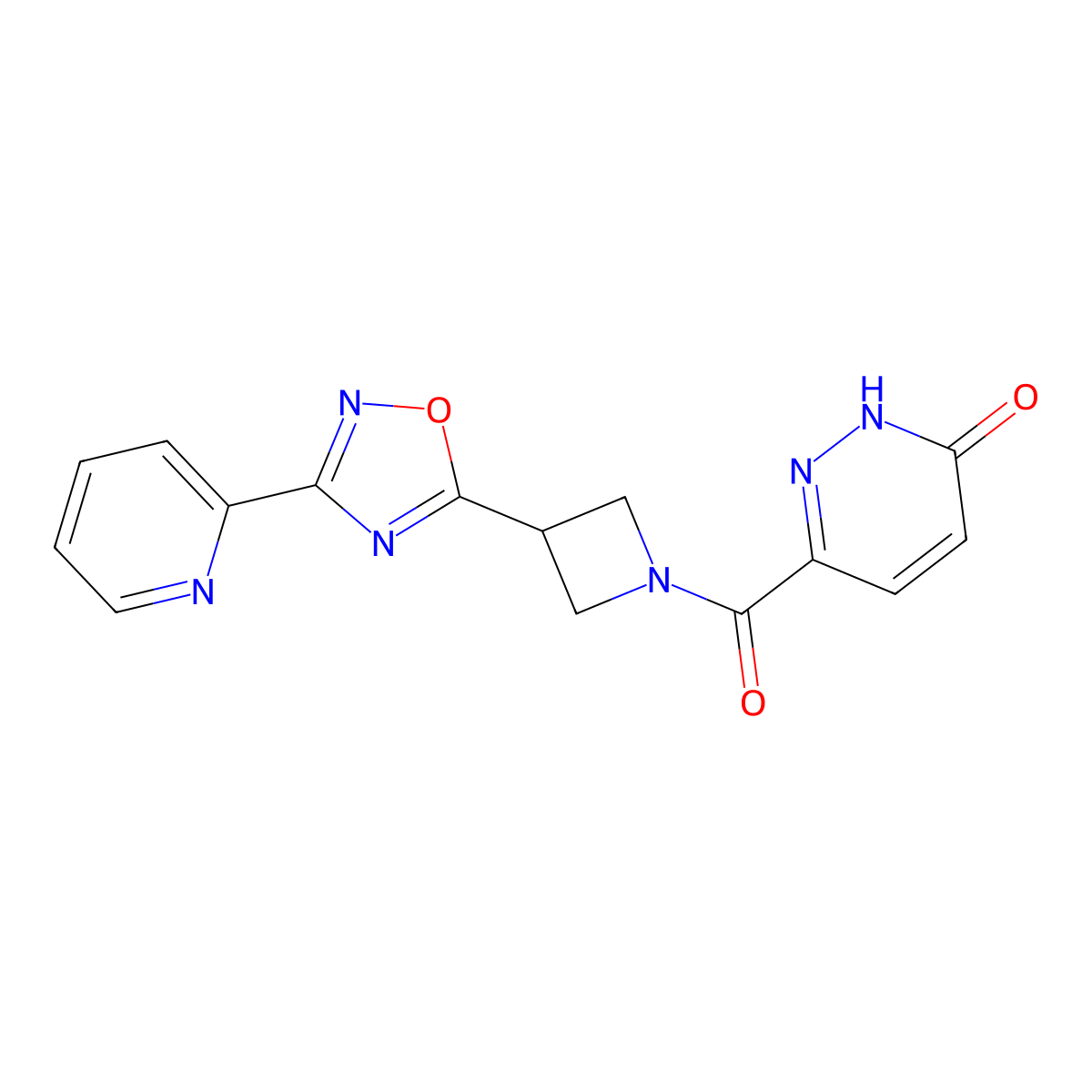 6-(3-(3-(pyridin-2-yl)-1,2,4-oxadiazol-5-yl)azetidine-1-carbonyl)pyridazin-3(2H)-one molecular structure, CAS 1251688-56-8