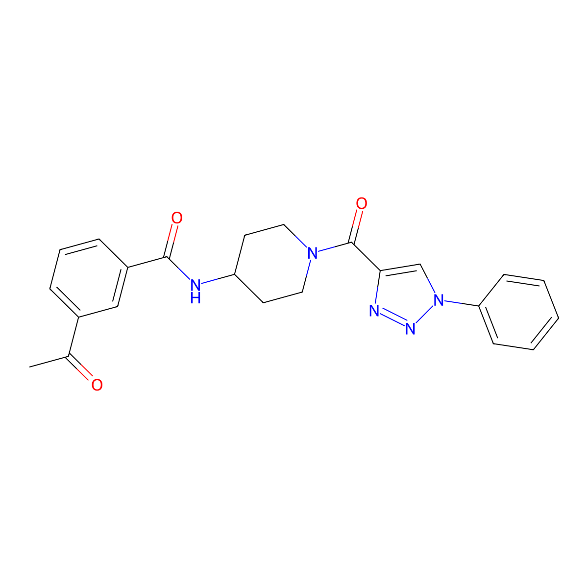 3-acetyl-N-(1-(1-phenyl-1H-1,2,3-triazole-4-carbonyl)piperidin-4-yl)benzamide molecular structure, CAS 1251688-58-0