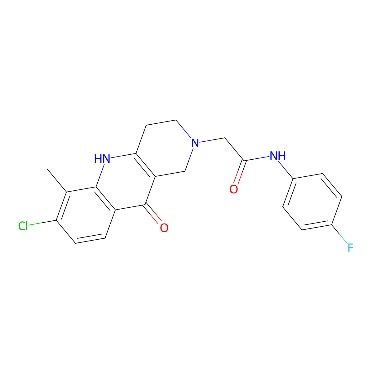 2-(7-chloro-6-methyl-10-oxo-3,4-dihydrobenzo[b][1,6]naphthyridin-2(1H,5H,10H)-yl)-N-(4-fluorophenyl)acetamide molecular structure, CAS 1251688-59-1
