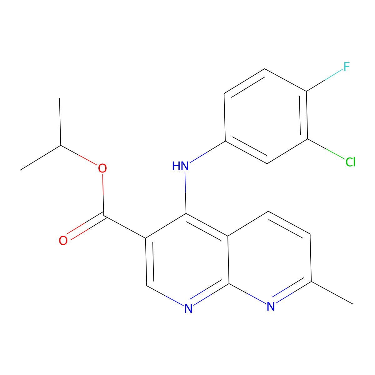 Propan-2-yl 4-[(3-chloro-4-fluorophenyl)amino]-7-methyl-1,8-naphthyridine-3-carboxylate molecular structure, CAS 1251688-62-6