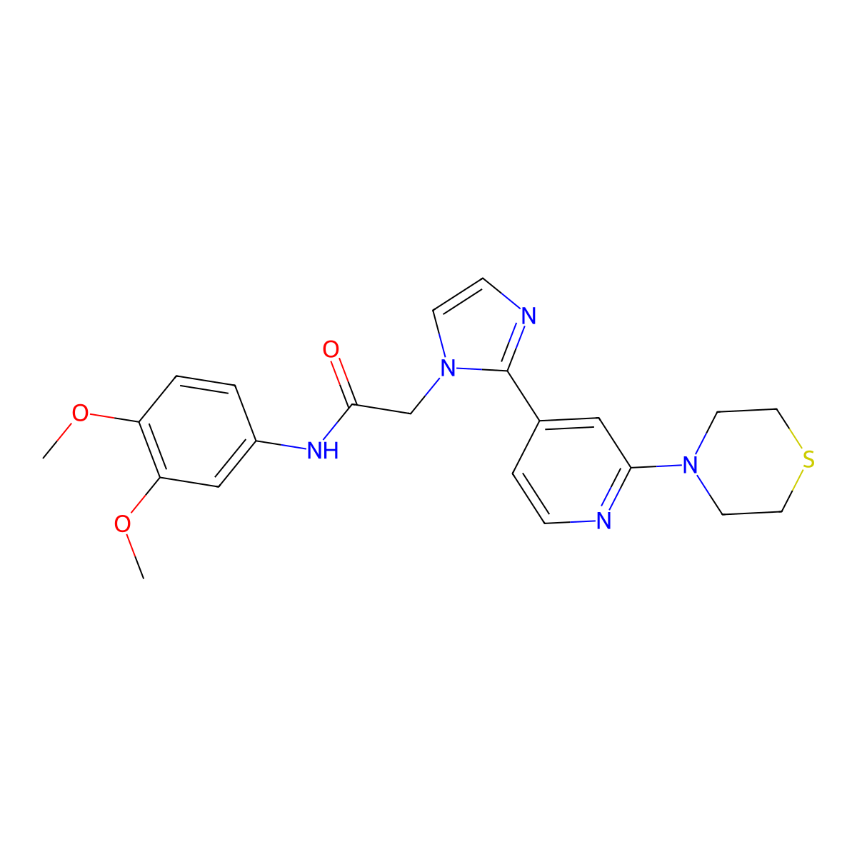 N-(3,4-dimethoxyphenyl)-2-(2-(2-thiomorpholinopyridin-4-yl)-1H-imidazol-1-yl)acetamide molecular structure, CAS 1251688-63-7