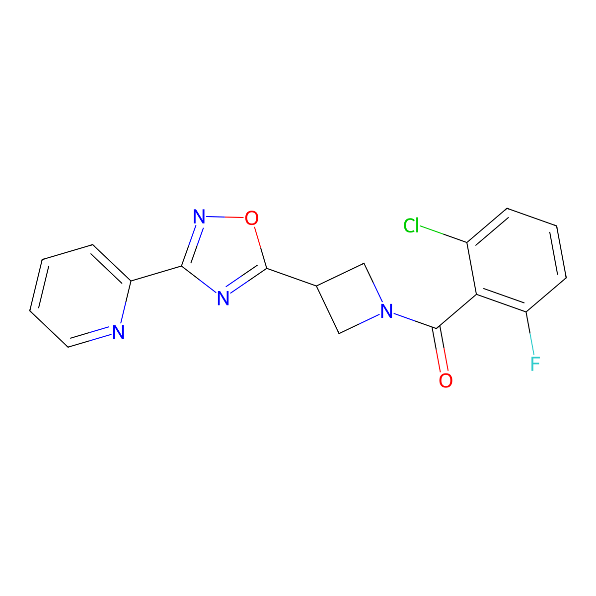 (2-Chloro-6-fluorophenyl)(3-(3-(pyridin-2-yl)-1,2,4-oxadiazol-5-yl)azetidin-1-yl)methanone molecular structure, CAS 1251688-65-9