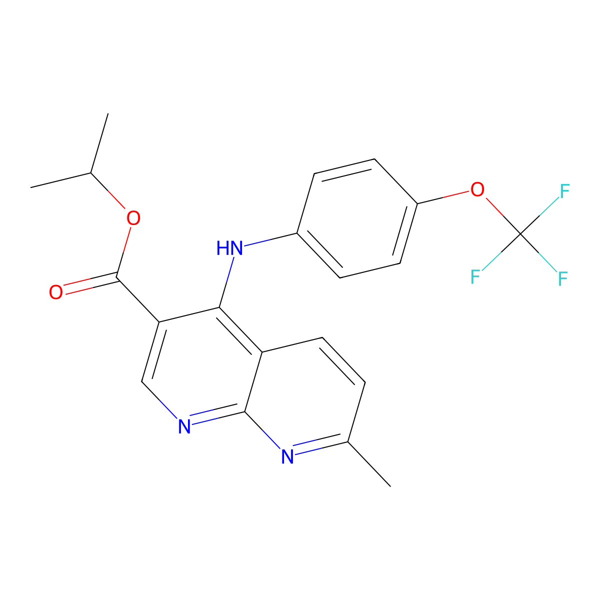 Isopropyl 7-methyl-4-((4-(trifluoromethoxy)phenyl)amino)-1,8-naphthyridine-3-carboxylate molecular structure, CAS 1251688-69-3