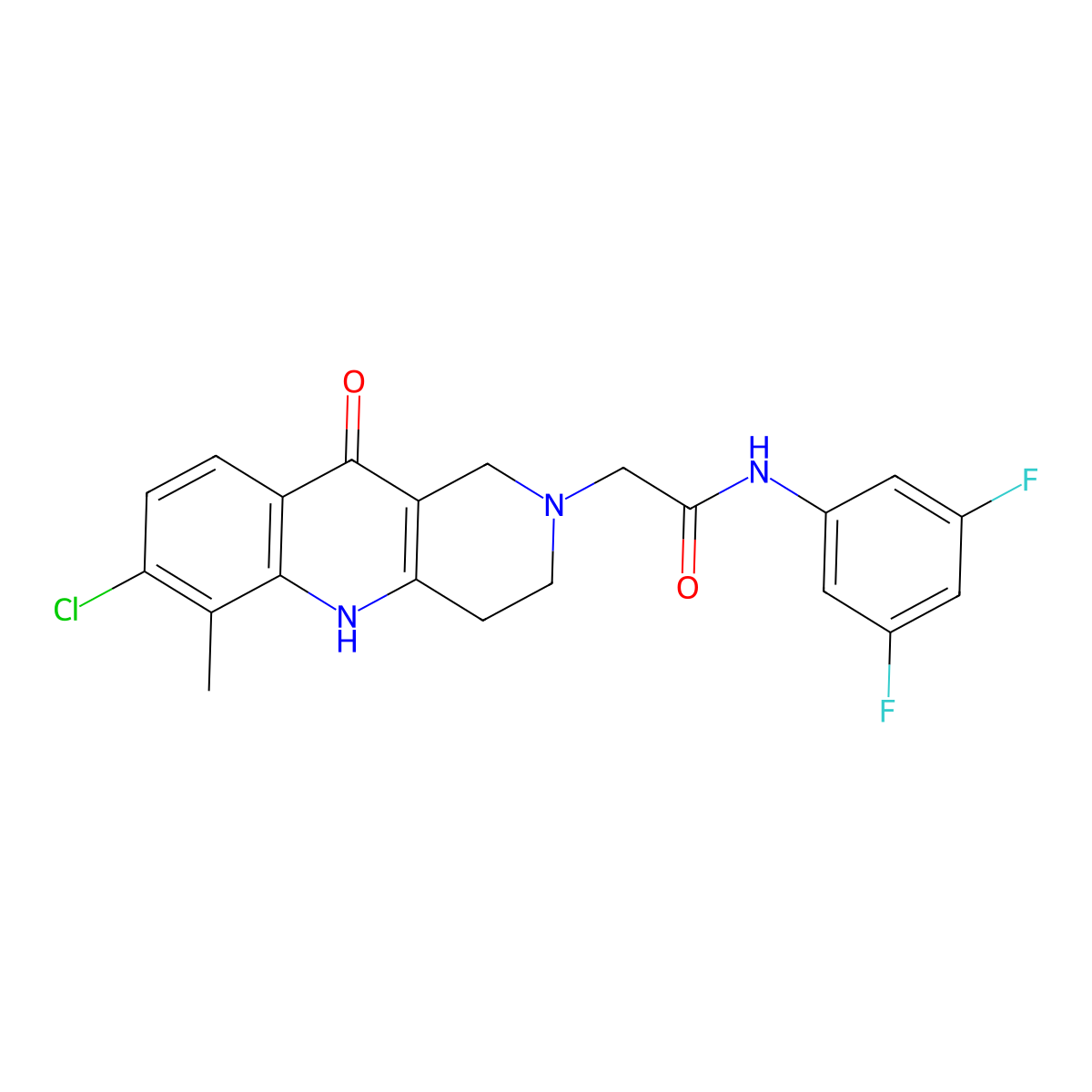 2-{7-chloro-6-methyl-10-oxo-1H,2H,3H,4H,5H,10H-benzo[b]1,6-naphthyridin-2-yl}-N-(3,5-difluorophenyl)acetamide molecular structure, CAS 1251688-71-7