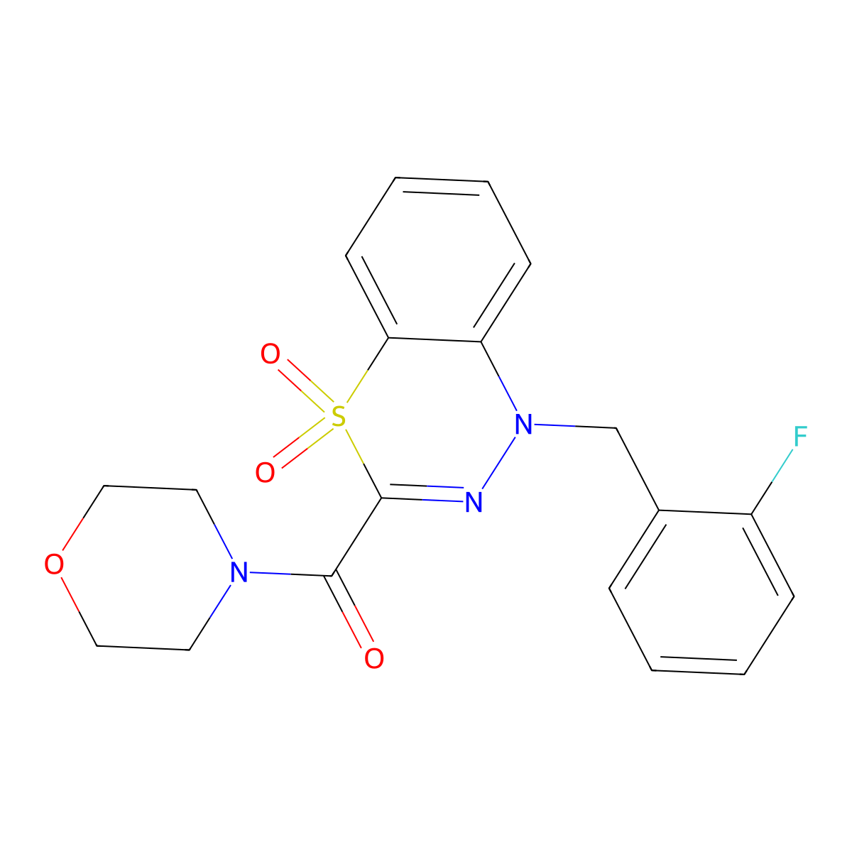 (1-(2-fluorobenzyl)-4,4-dioxido-1H-benzo[e][1,3,4]thiadiazin-3-yl)(morpholino)methanone molecular structure, CAS 1251688-77-3