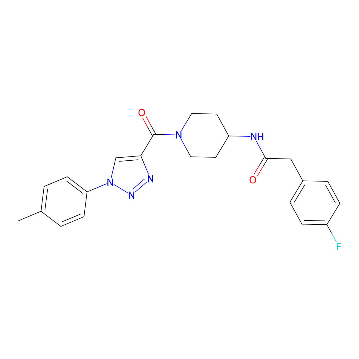 2-(4-fluorophenyl)-N-(1-(1-(p-tolyl)-1H-1,2,3-triazole-4-carbonyl)piperidin-4-yl)acetamide molecular structure, CAS 1251688-79-5