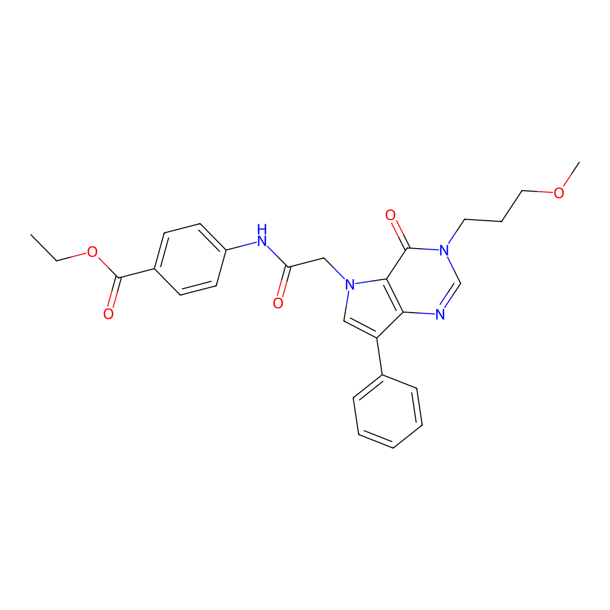ethyl 4-({[3-(3-methoxypropyl)-4-oxo-7-phenyl-3,4-dihydro-5H-pyrrolo[3,2-d]pyrimidin-5-yl]acetyl}amino)benzoate molecular structure, CAS 1251688-80-8