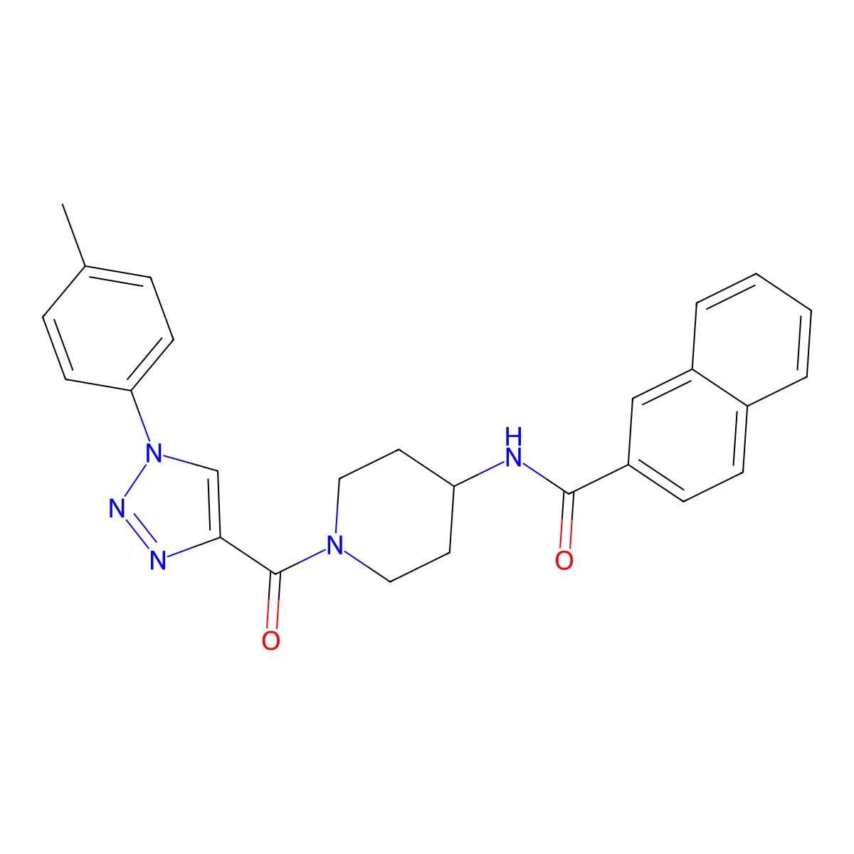 N-(1-(1-(p-tolyl)-1H-1,2,3-triazole-4-carbonyl)piperidin-4-yl)-2-naphthamide molecular structure, CAS 1251688-89-7