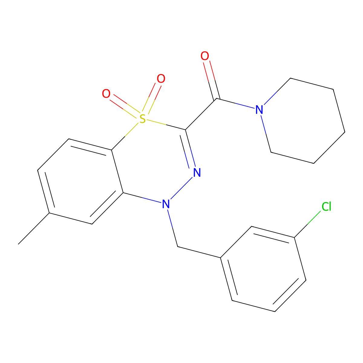 1-[(3-chlorophenyl)methyl]-7-methyl-3-(piperidine-1-carbonyl)-1H-4lambda6,1,2-benzothiadiazine-4,4-dione molecular structure, CAS 1251688-91-1