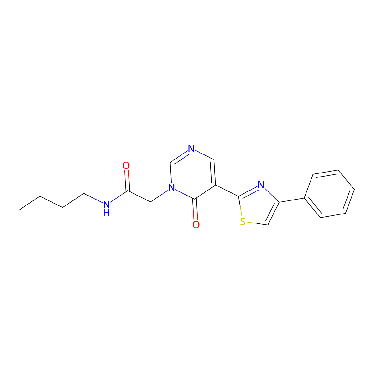 N-butyl-2-(6-oxo-5-(4-phenylthiazol-2-yl)pyrimidin-1(6H)-yl)acetamide molecular structure, CAS 1251688-93-3