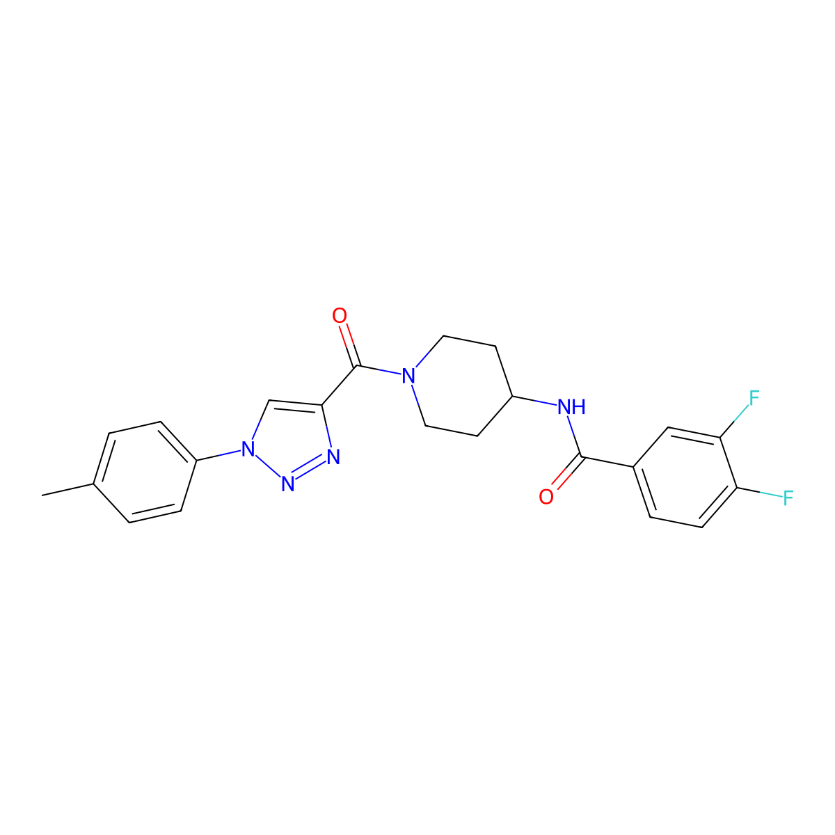 3,4-difluoro-N-(1-(1-(p-tolyl)-1H-1,2,3-triazole-4-carbonyl)piperidin-4-yl)benzamide molecular structure, CAS 1251688-98-8