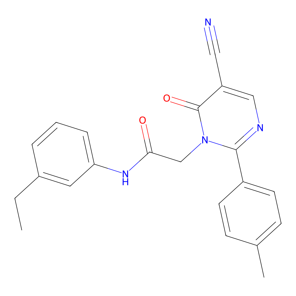 2-(5-cyano-6-oxo-2-(p-tolyl)pyrimidin-1(6H)-yl)-N-(3-ethylphenyl)acetamide molecular structure, CAS 1251689-01-6