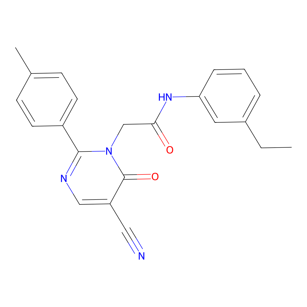 2-(5-cyano-6-oxo-2-(p-tolyl)pyrimidin-1(6H)-yl)-N-(3-ethylphenyl)acetamide molecular structure, CAS 1251689-01-6