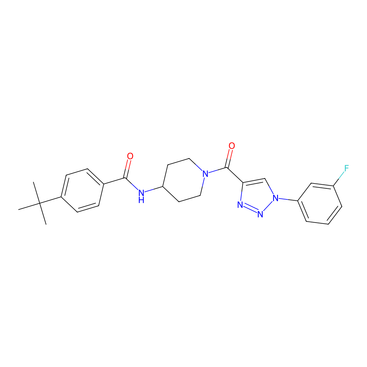 4-(tert-butyl)-N-(1-(1-(3-fluorophenyl)-1H-1,2,3-triazole-4-carbonyl)piperidin-4-yl)benzamide molecular structure, CAS 1251689-02-7