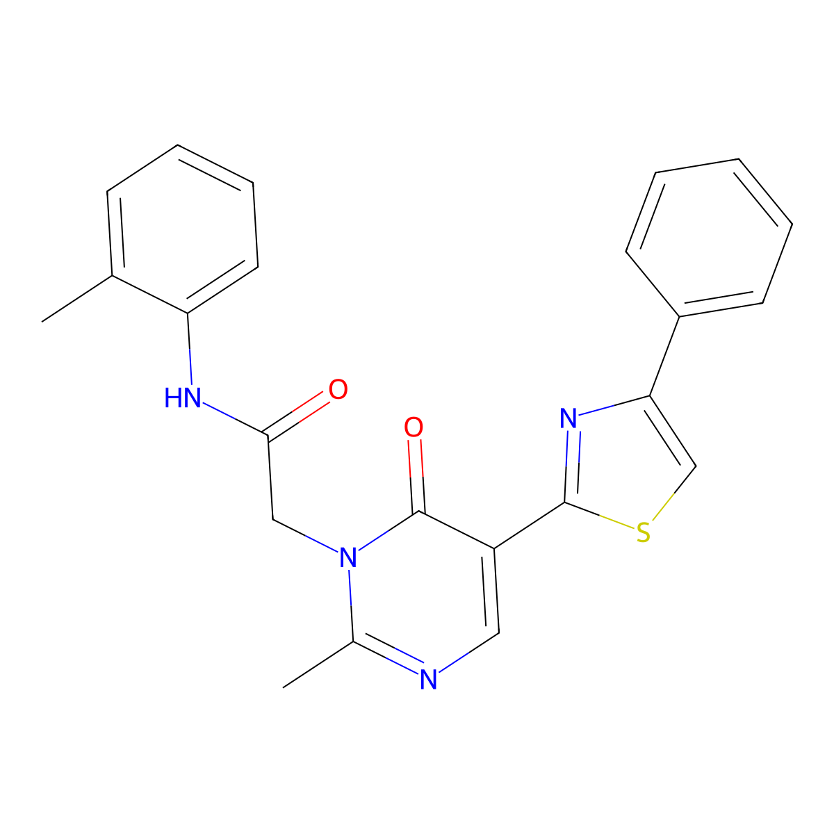 2-[2-methyl-6-oxo-5-(4-phenyl-1,3-thiazol-2-yl)-1,6-dihydropyrimidin-1-yl]-N-(2-methylphenyl)acetamide molecular structure, CAS 1251689-05-0