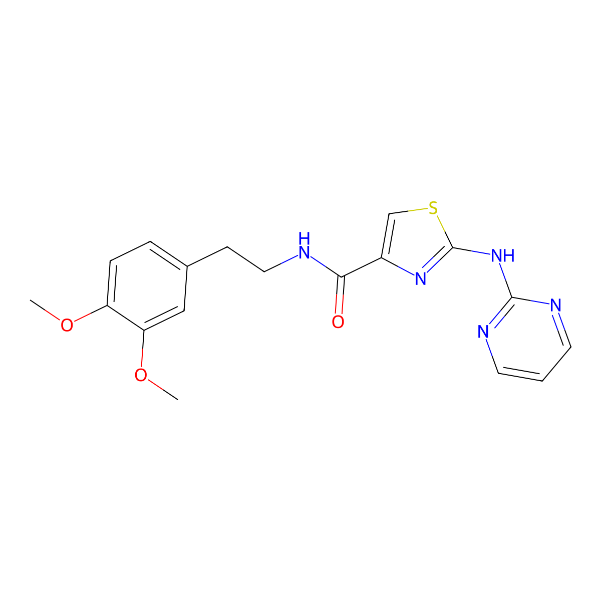 N-(3,4-dimethoxyphenethyl)-2-(pyrimidin-2-ylamino)thiazole-4-carboxamide molecular structure, CAS 1251689-06-1