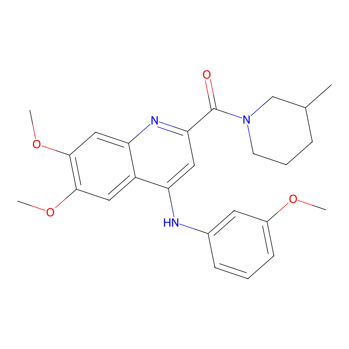 (6,7-Dimethoxy-4-((3-methoxyphenyl)amino)quinolin-2-yl)(3-methylpiperidin-1-yl)methanone molecular structure, CAS 1251689-09-4