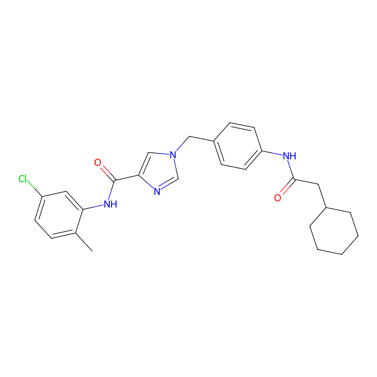 N-(5-chloro-2-methylphenyl)-1-(4-(2-cyclohexylacetamido)benzyl)-1H-imidazole-4-carboxamide molecular structure, CAS 1251689-13-0
