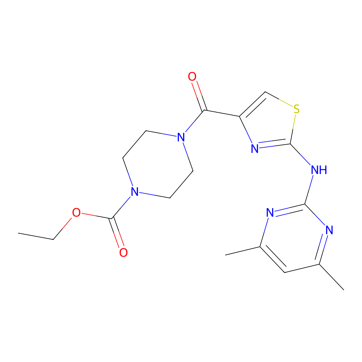 Ethyl 4-(2-((4,6-dimethylpyrimidin-2-yl)amino)thiazole-4-carbonyl)piperazine-1-carboxylate molecular structure, CAS 1251689-14-1