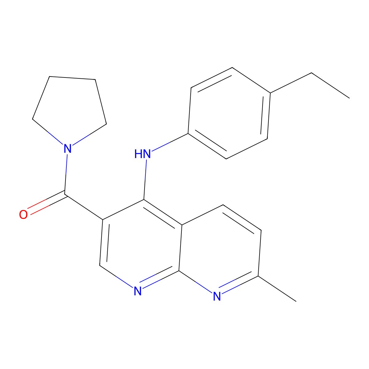 (4-((4-Ethylphenyl)amino)-7-methyl-1,8-naphthyridin-3-yl)(pyrrolidin-1-yl)methanone molecular structure, CAS 1251689-16-3