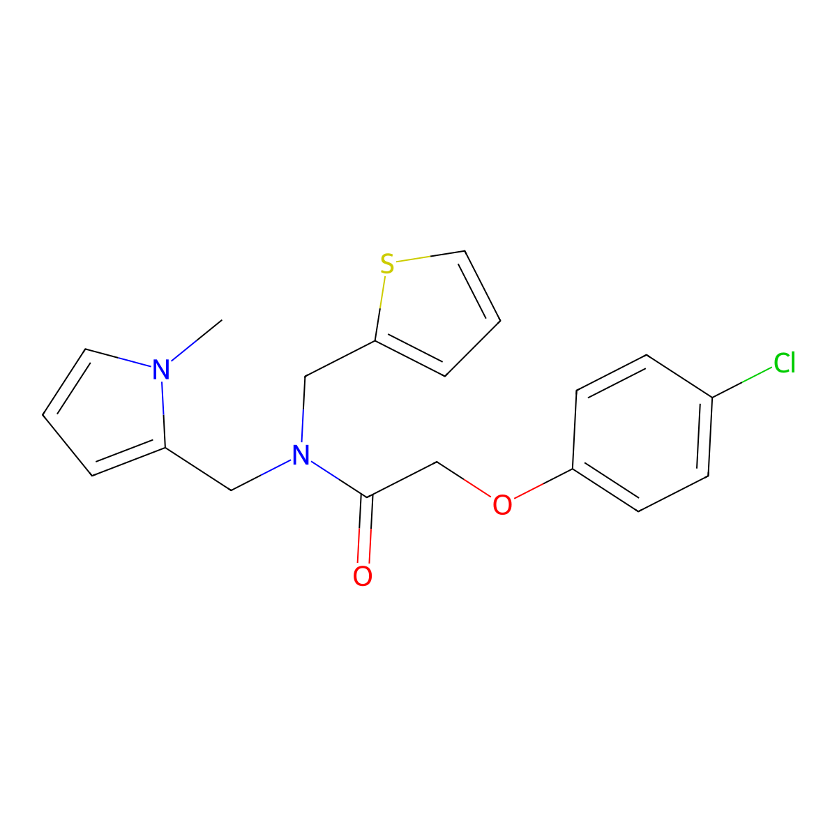2-(4-chlorophenoxy)-N-((1-methyl-1H-pyrrol-2-yl)methyl)-N-(thiophen-2-ylmethyl)acetamide molecular structure, CAS 1251689-17-4