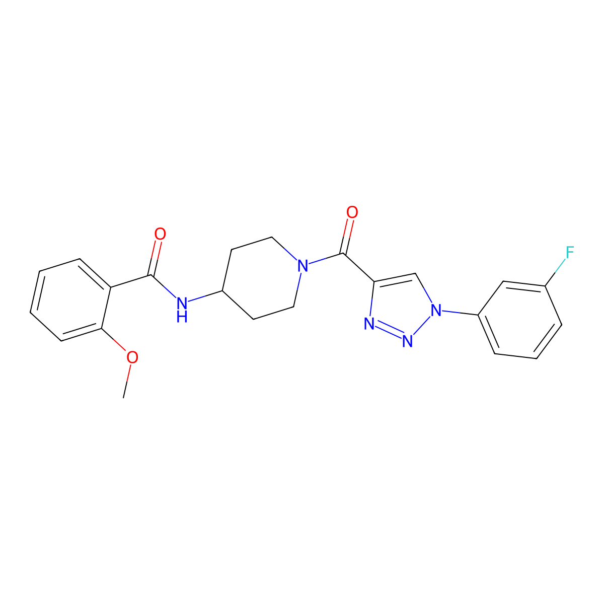 N-(1-(1-(3-fluorophenyl)-1H-1,2,3-triazole-4-carbonyl)piperidin-4-yl)-2-methoxybenzamide molecular structure, CAS 1251689-19-6