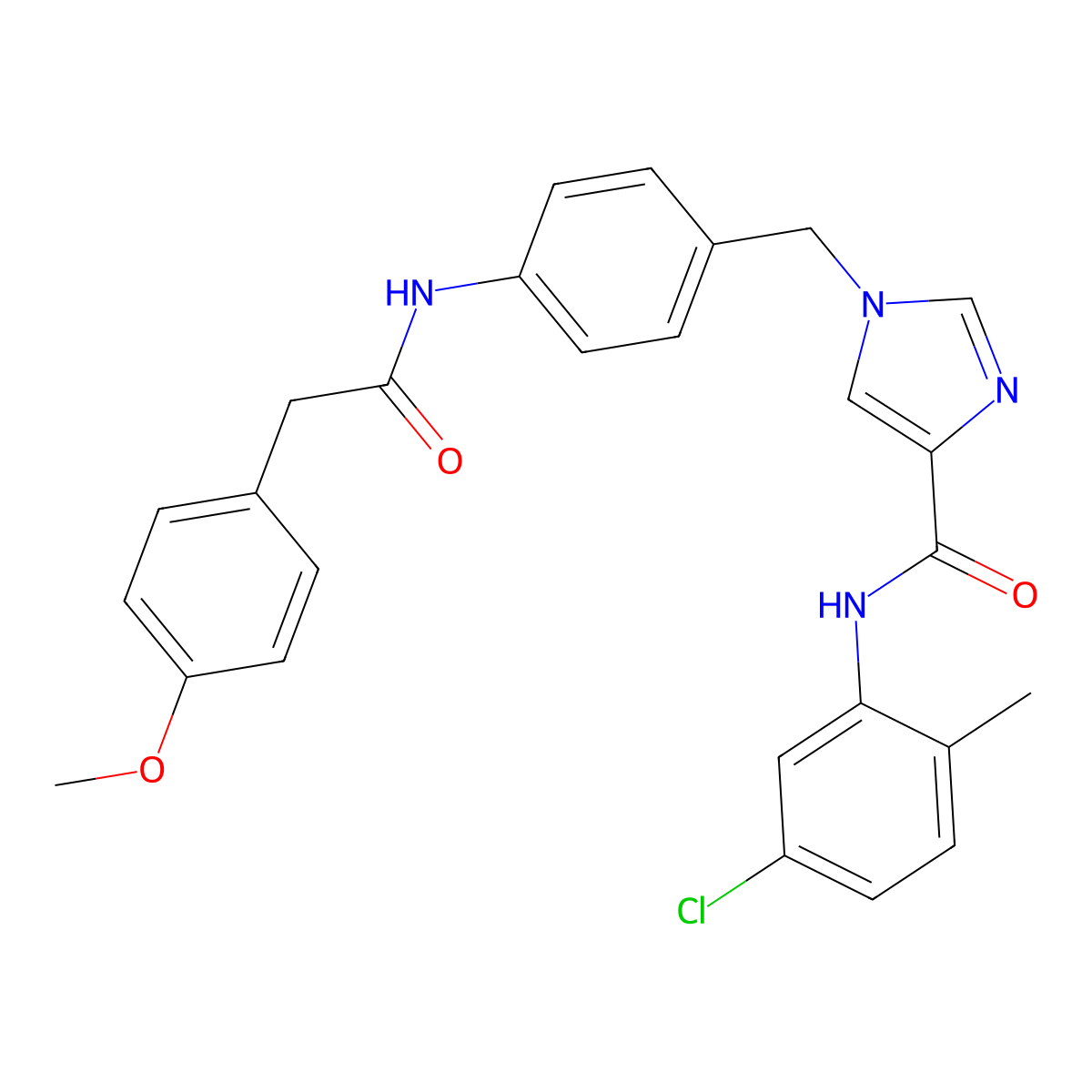 N-(5-chloro-2-methylphenyl)-1-(4-(2-(4-methoxyphenyl)acetamido)benzyl)-1H-imidazole-4-carboxamide molecular structure, CAS 1251689-20-9