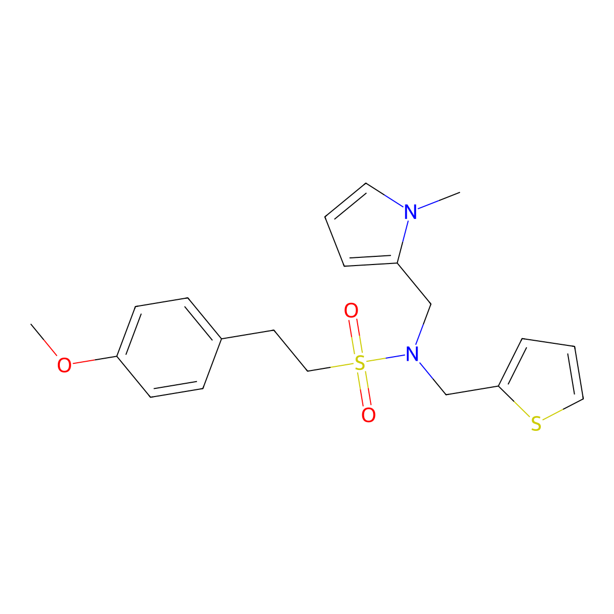 2-(4-methoxyphenyl)-N-((1-methyl-1H-pyrrol-2-yl)methyl)-N-(thiophen-2-ylmethyl)ethanesulfonamide molecular structure, CAS 1251689-25-4