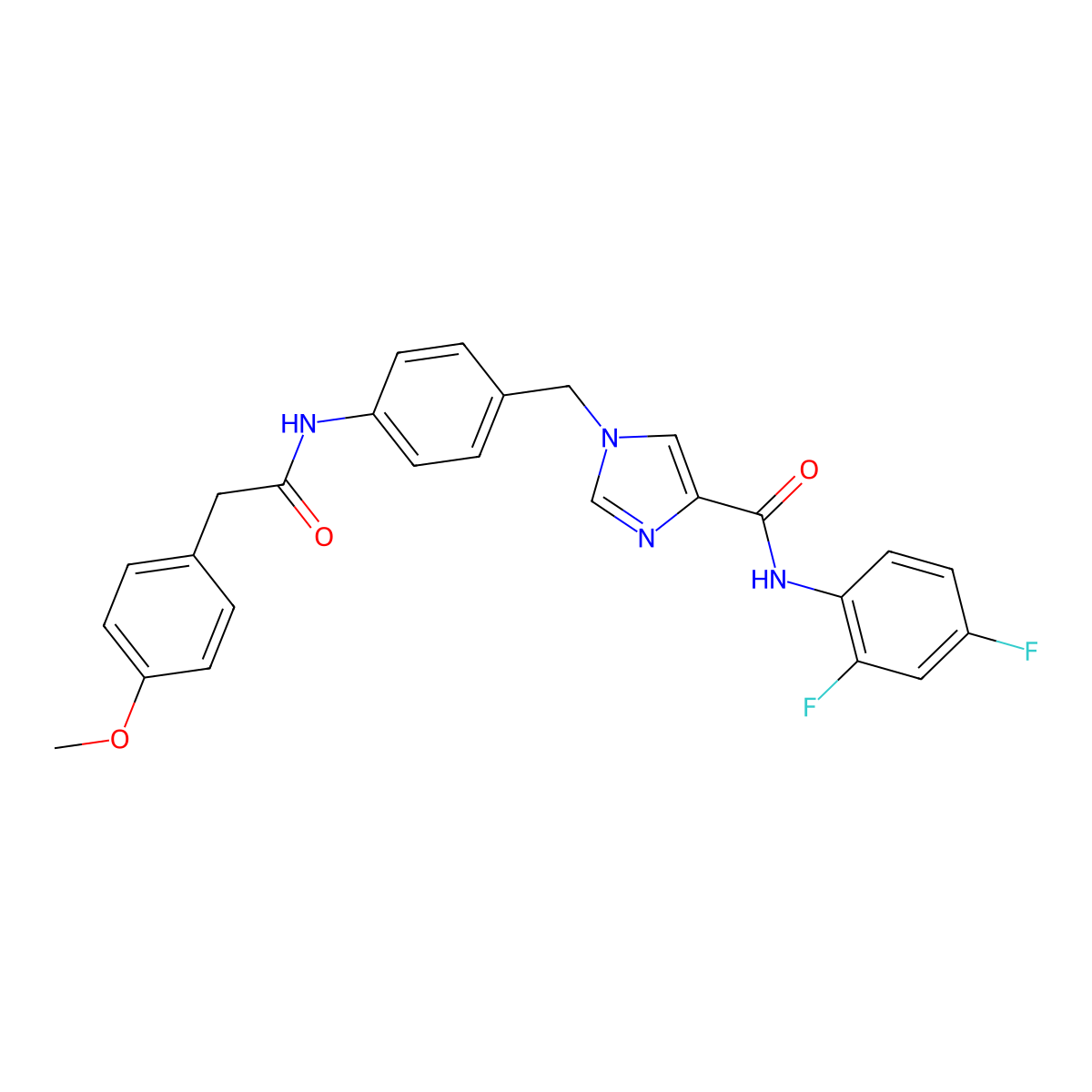 N-(2,4-difluorophenyl)-1-(4-(2-(4-methoxyphenyl)acetamido)benzyl)-1H-imidazole-4-carboxamide molecular structure, CAS 1251689-31-2