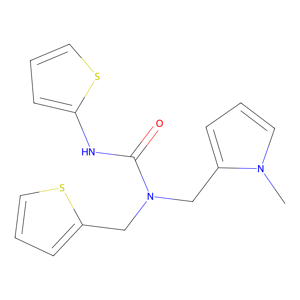 1-((1-methyl-1H-pyrrol-2-yl)methyl)-3-(thiophen-2-yl)-1-(thiophen-2-ylmethyl)urea molecular structure, CAS 1251689-33-4