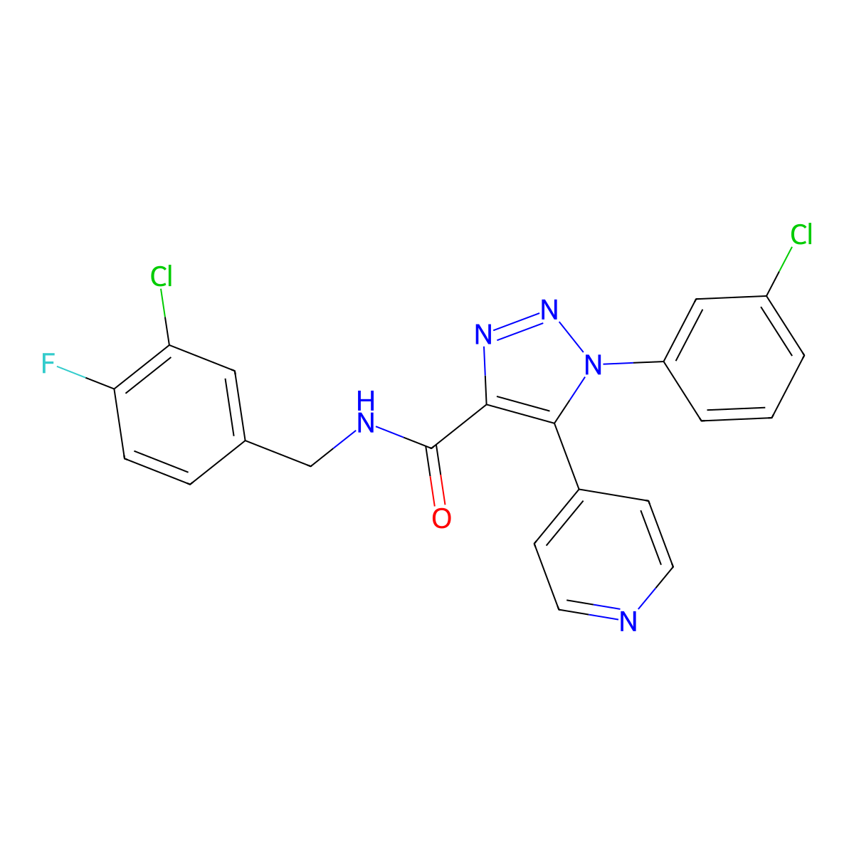 N-[(3-chloro-4-fluorophenyl)methyl]-1-(3-chlorophenyl)-5-(pyridin-4-yl)-1H-1,2,3-triazole-4-carboxamide molecular structure, CAS 1251689-36-7