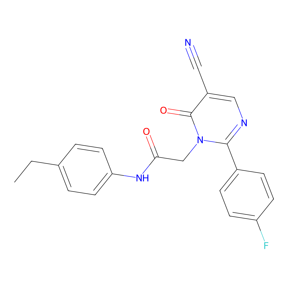 2-(5-cyano-2-(4-fluorophenyl)-6-oxopyrimidin-1(6H)-yl)-N-(4-ethylphenyl)acetamide molecular structure, CAS 1251689-37-8