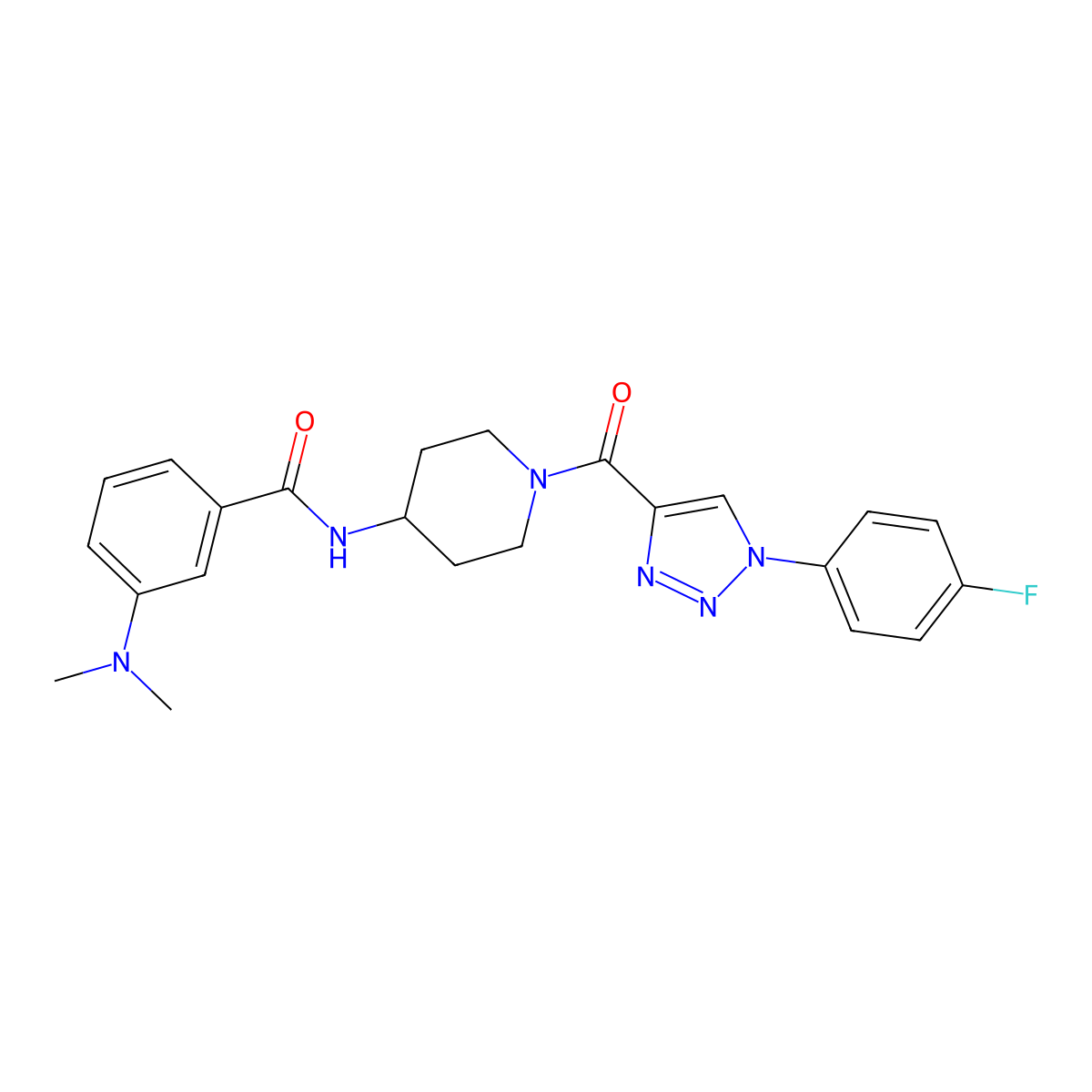 3-(dimethylamino)-N-(1-(1-(4-fluorophenyl)-1H-1,2,3-triazole-4-carbonyl)piperidin-4-yl)benzamide molecular structure, CAS 1251689-43-6