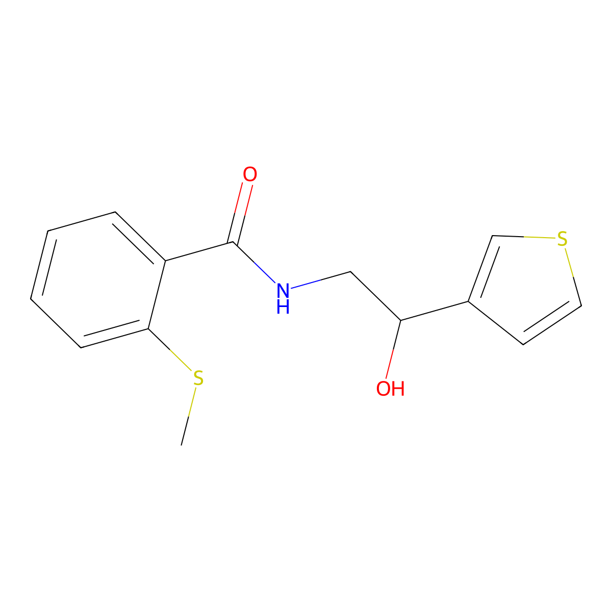 N-(2-hydroxy-2-(thiophen-3-yl)ethyl)-2-(methylthio)benzamide molecular structure, CAS 1251689-44-7