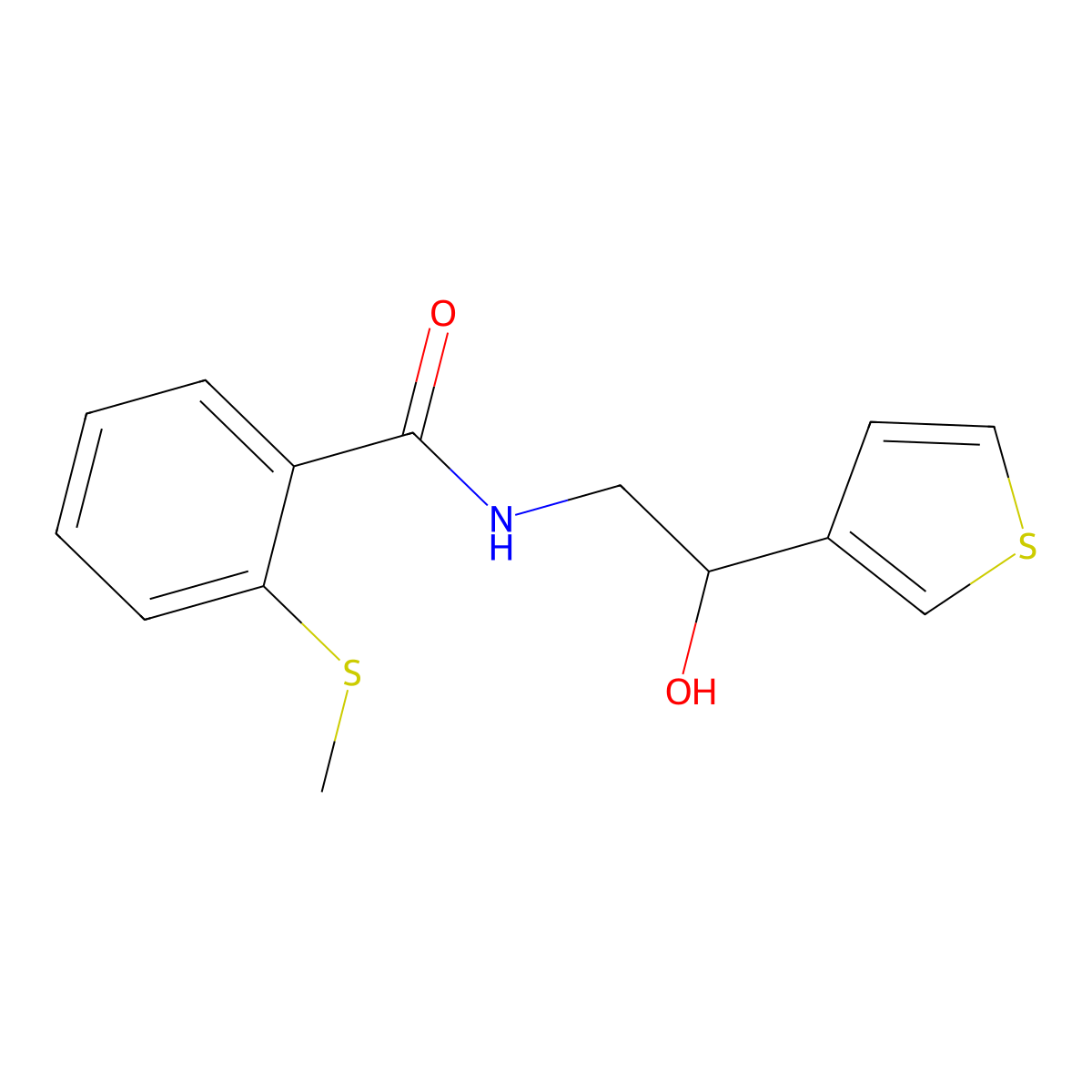 N-(2-hydroxy-2-(thiophen-3-yl)ethyl)-2-(methylthio)benzamide molecular structure, CAS 1251689-44-7