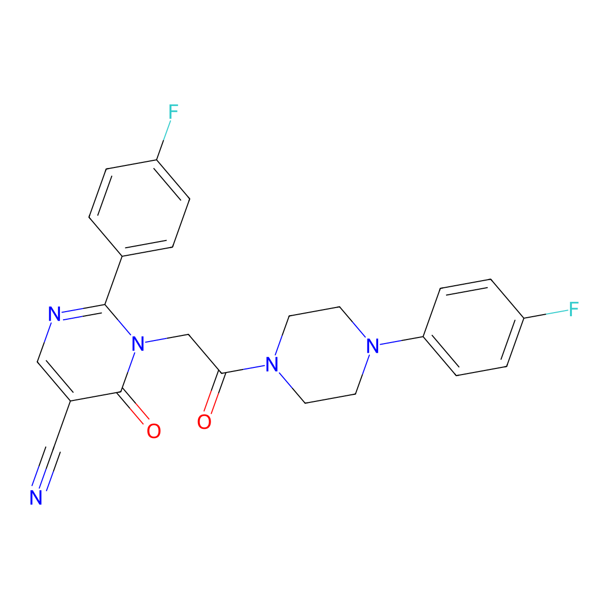2-(4-Fluorophenyl)-1-(2-(4-(4-fluorophenyl)piperazin-1-yl)-2-oxoethyl)-6-oxo-1,6-dihydropyrimidine-5-carbonitrile molecular structure, CAS 1251689-48-1