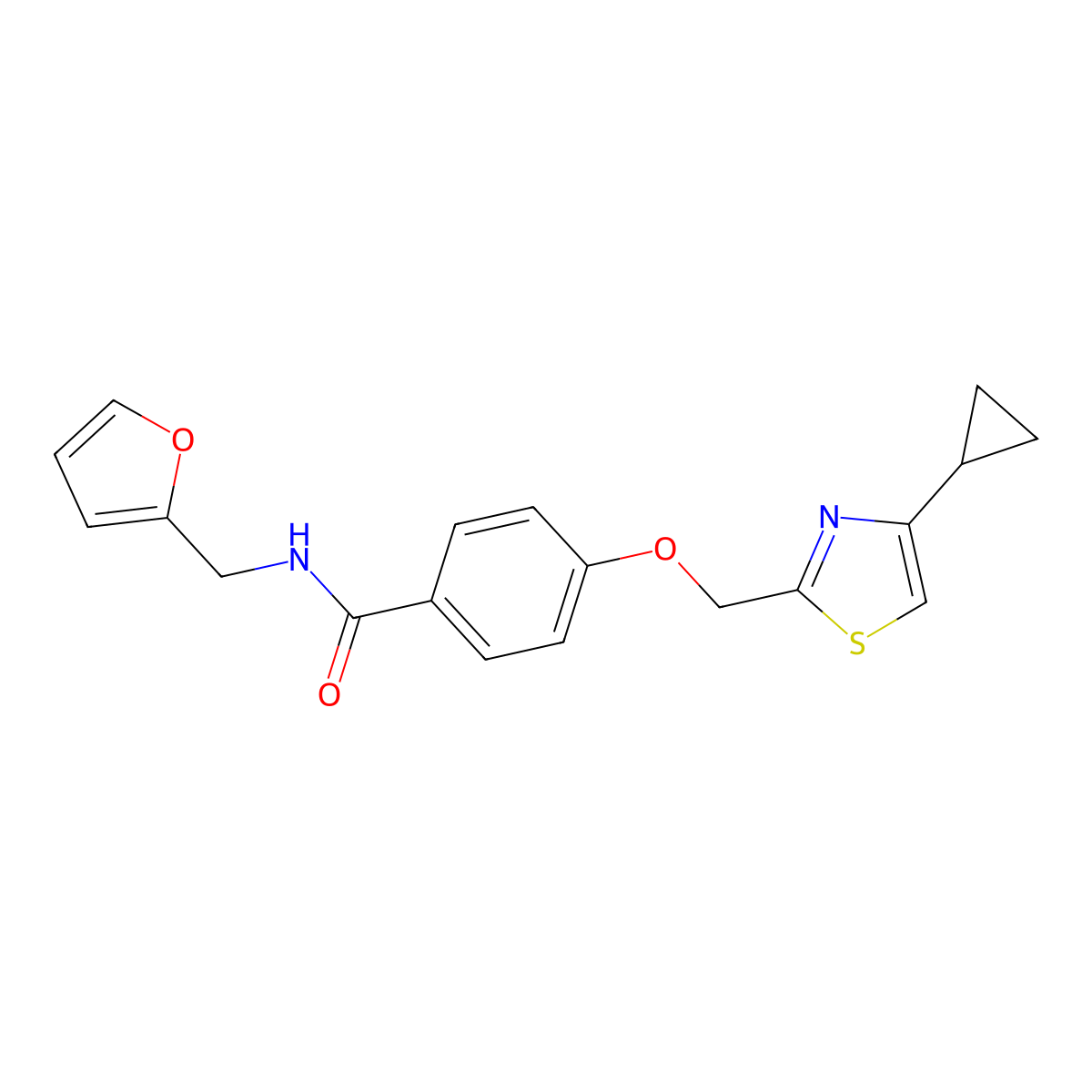 4-((4-cyclopropylthiazol-2-yl)methoxy)-N-(furan-2-ylmethyl)benzamide molecular structure, CAS 1251689-49-2