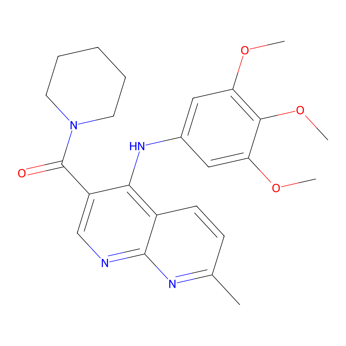 7-methyl-3-(piperidine-1-carbonyl)-N-(3,4,5-trimethoxyphenyl)-1,8-naphthyridin-4-amine molecular structure, CAS 1251689-50-5