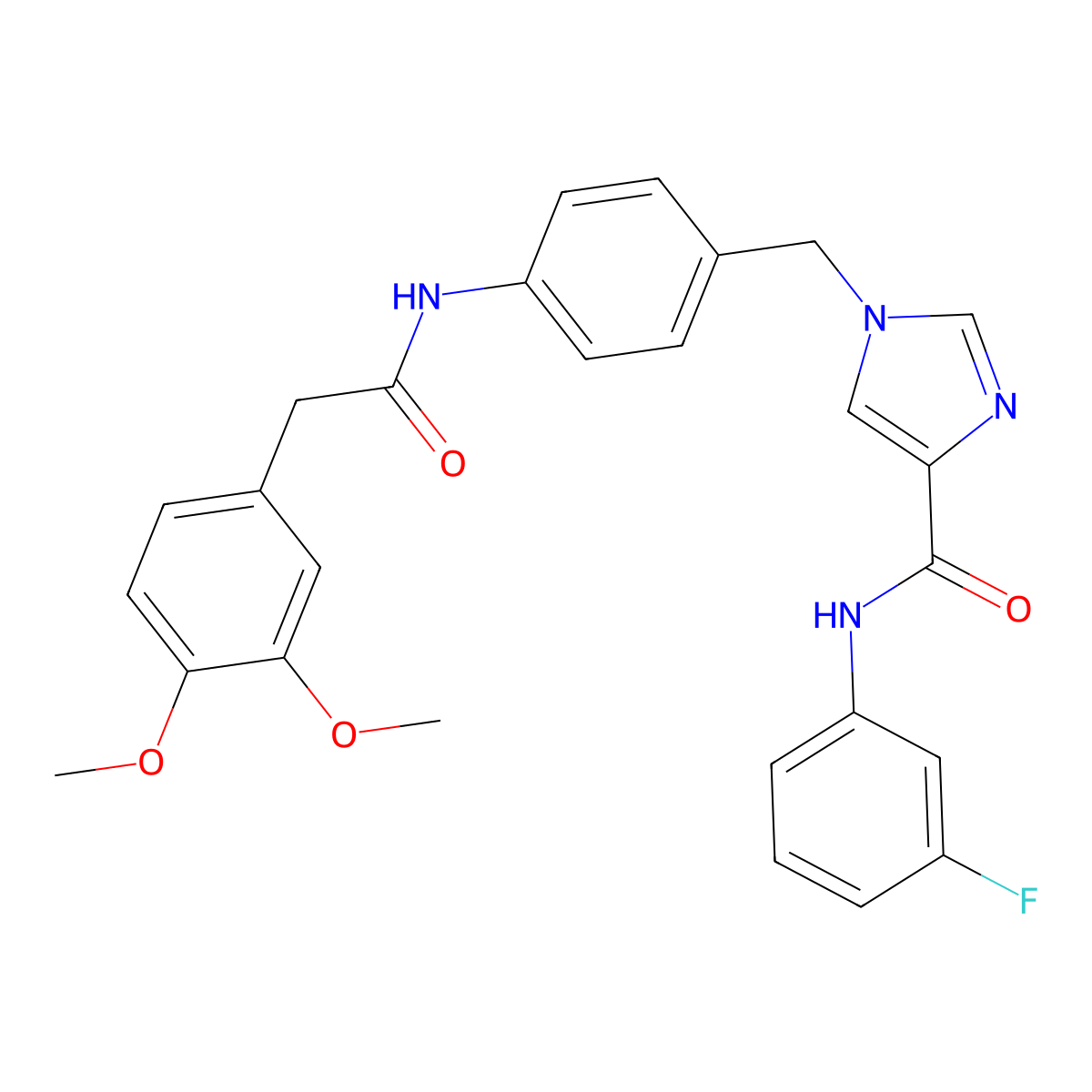1-(4-(2-(3,4-dimethoxyphenyl)acetamido)benzyl)-N-(3-fluorophenyl)-1H-imidazole-4-carboxamide molecular structure, CAS 1251689-51-6