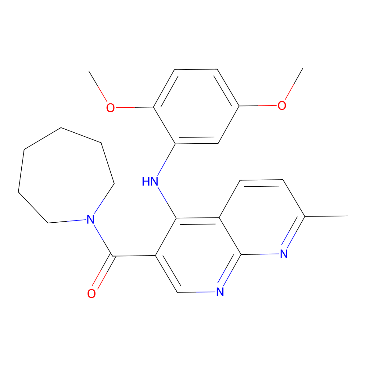 Azepan-1-yl(4-((2,5-dimethoxyphenyl)amino)-7-methyl-1,8-naphthyridin-3-yl)methanone molecular structure, CAS 1251689-55-0