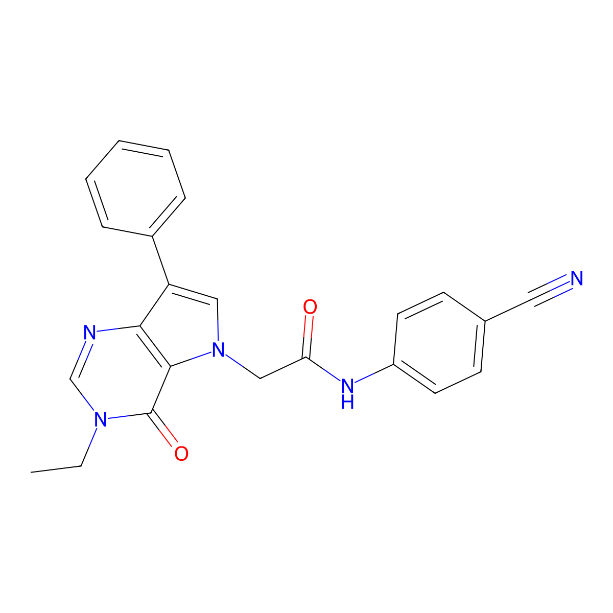 N-(4-cyanophenyl)-2-(3-ethyl-4-oxo-7-phenyl-3,4-dihydro-5H-pyrrolo[3,2-d]pyrimidin-5-yl)acetamide molecular structure, CAS 1251689-56-1