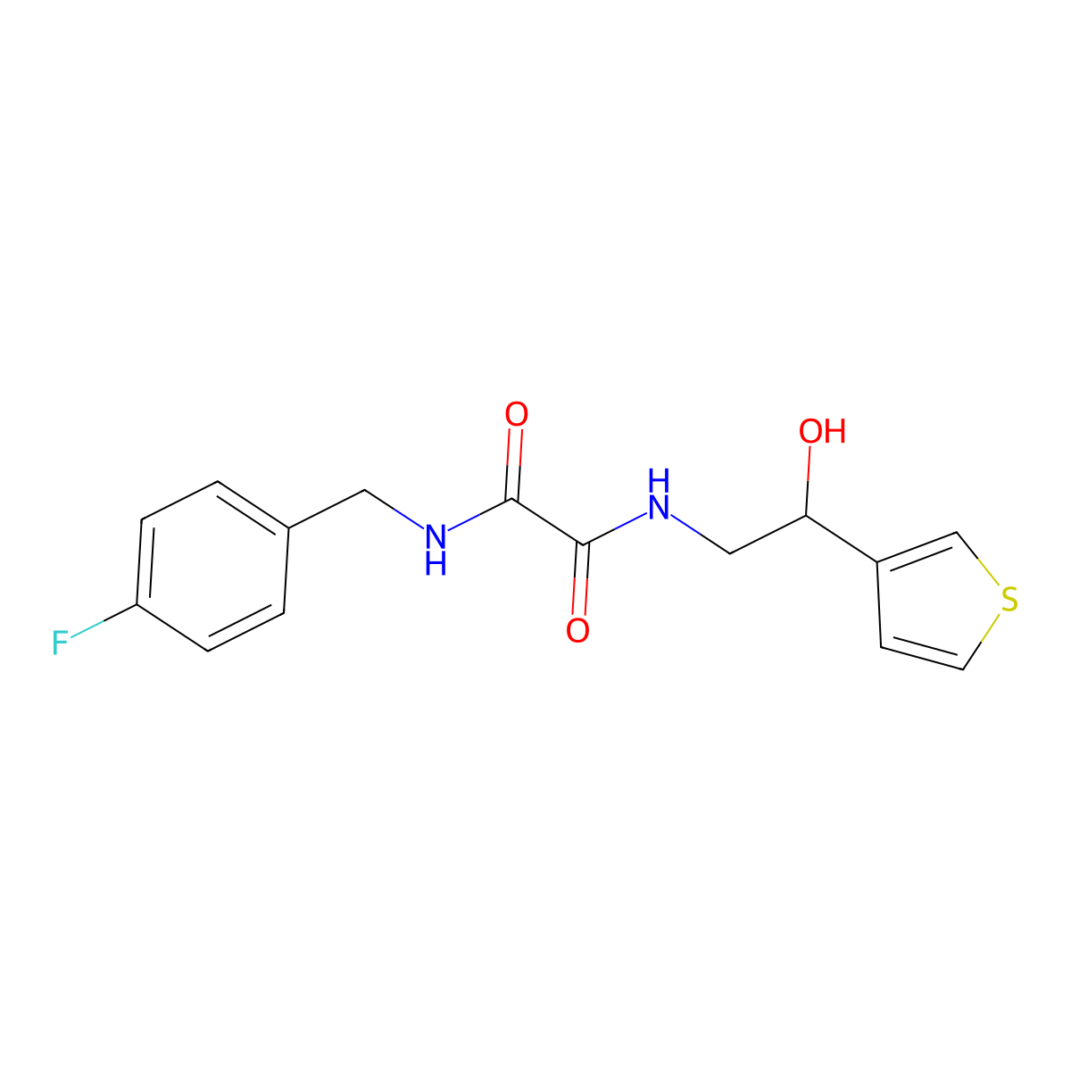 N1-(4-fluorobenzyl)-N2-(2-hydroxy-2-(thiophen-3-yl)ethyl)oxalamide molecular structure, CAS 1251689-57-2