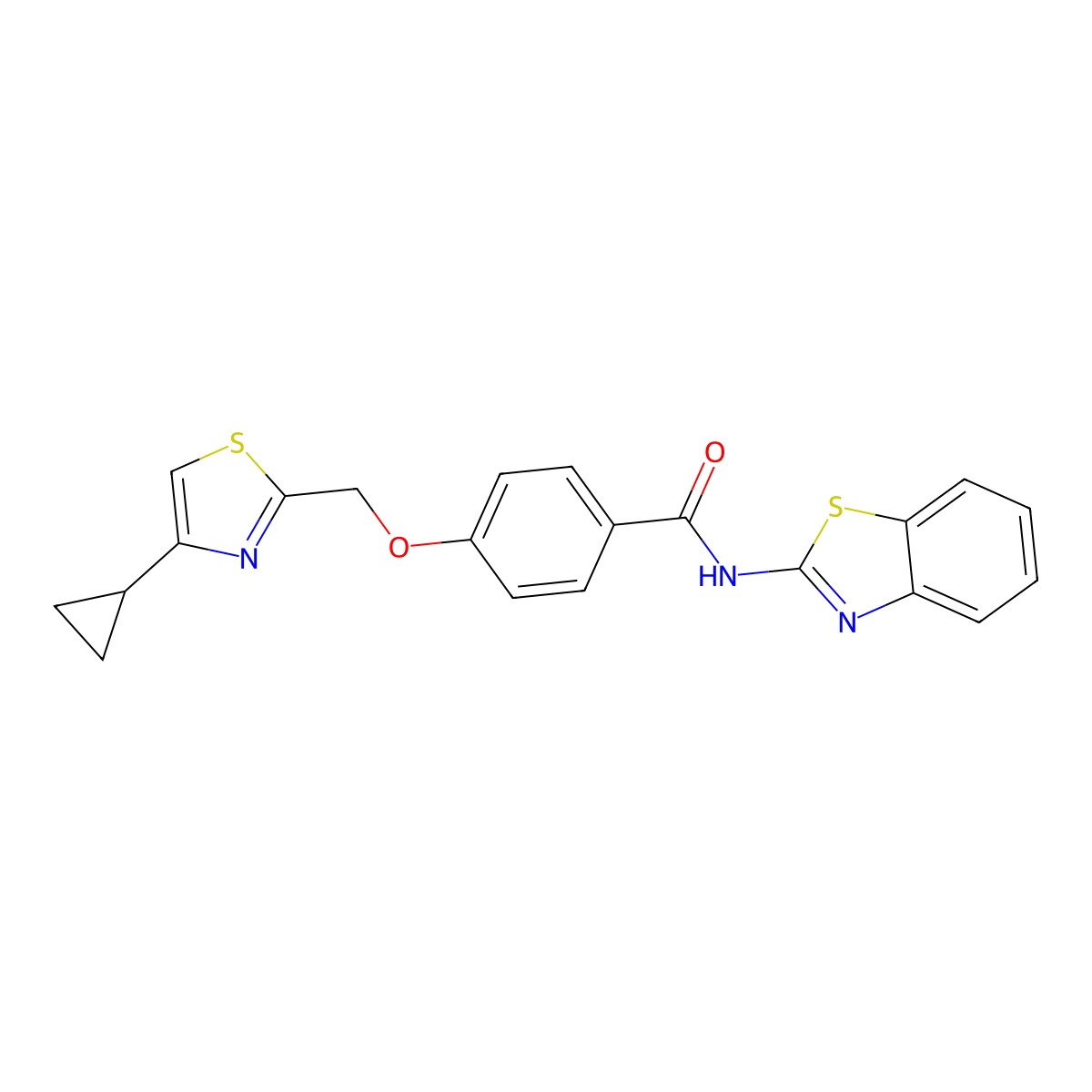 N-(benzo[d]thiazol-2-yl)-4-((4-cyclopropylthiazol-2-yl)methoxy)benzamide molecular structure, CAS 1251689-59-4