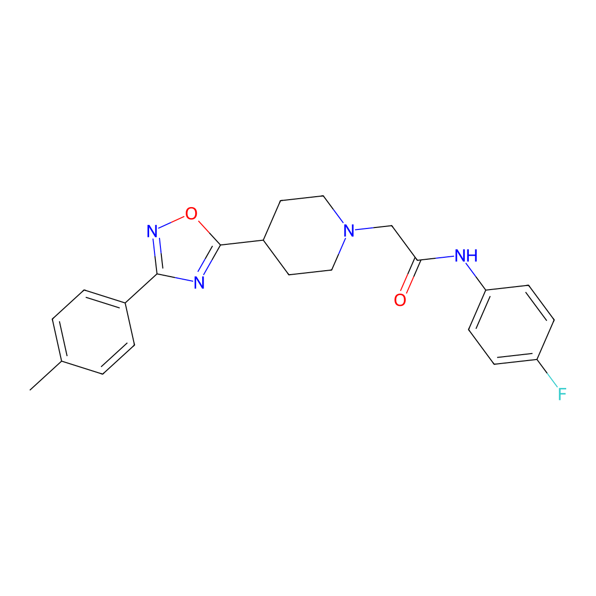 N-(4-fluorophenyl)-2-{4-[3-(4-methylphenyl)-1,2,4-oxadiazol-5-yl]piperidin-1-yl}acetamide molecular structure, CAS 1251689-63-0
