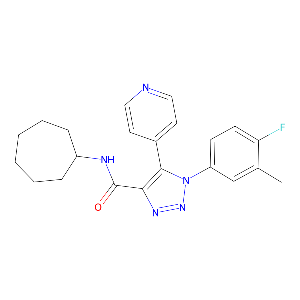 N-cycloheptyl-1-(4-fluoro-3-methylphenyl)-5-(pyridin-4-yl)-1H-1,2,3-triazole-4-carboxamide molecular structure, CAS 1251689-65-2