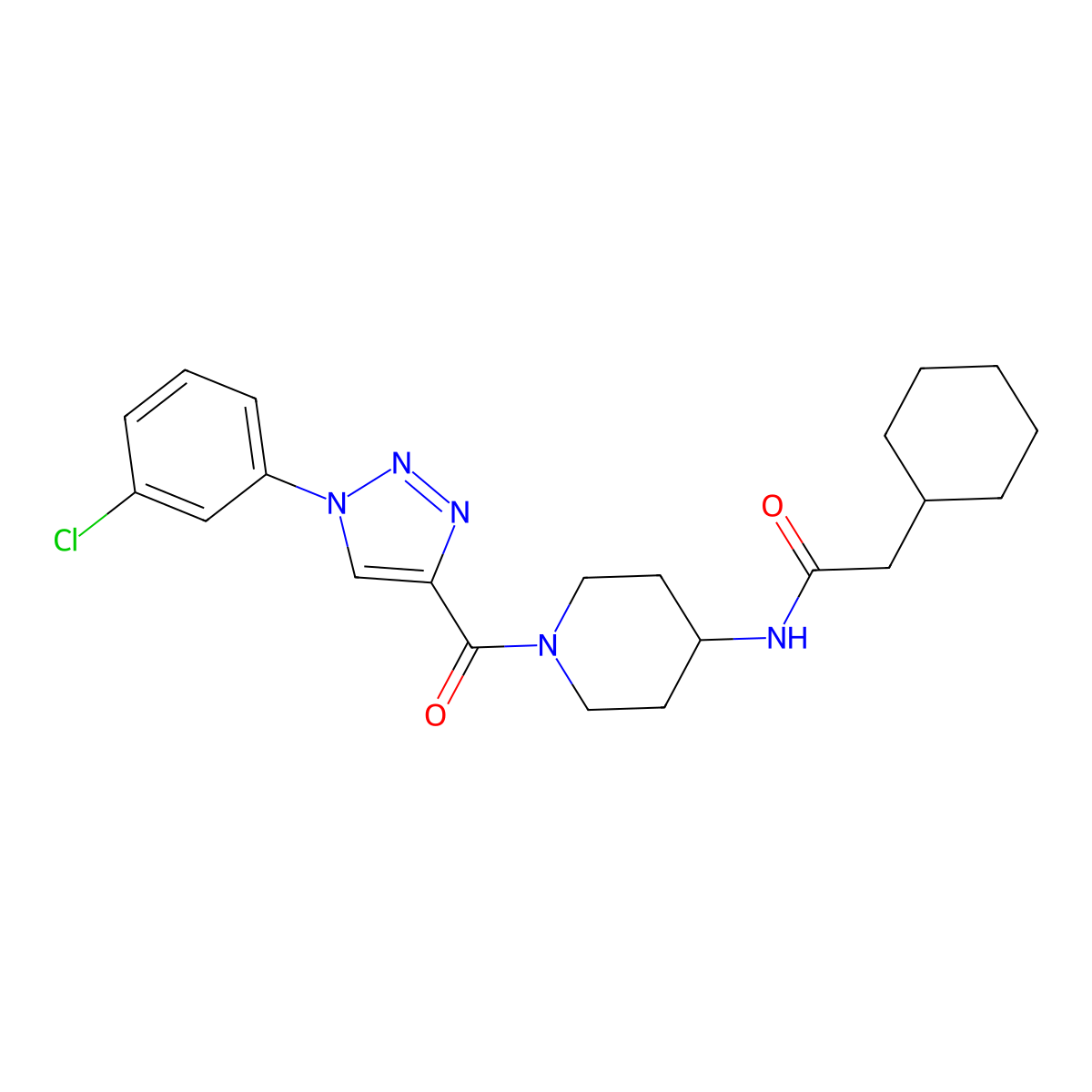 N-{1-[1-(3-chlorophenyl)-1H-1,2,3-triazole-4-carbonyl]piperidin-4-yl}-2-cyclohexylacetamide molecular structure, CAS 1251689-66-3